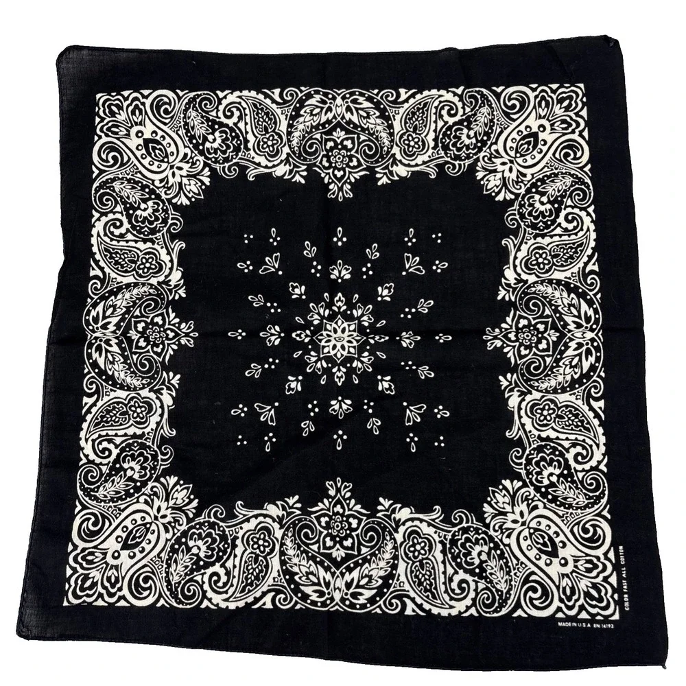 Fast Color Black White Bandana‎ All Cotton Selvedge Edge Vintage RN 14193